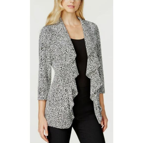 Calvin Klein Open Front Waterfall Herringbone Ruffle Blazer - Picture 3 of 6